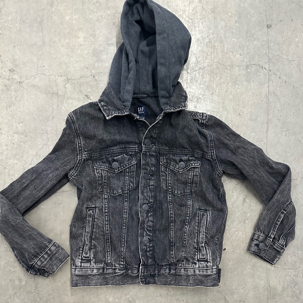 GAP Kids Black Denim Jacket with Hood- L